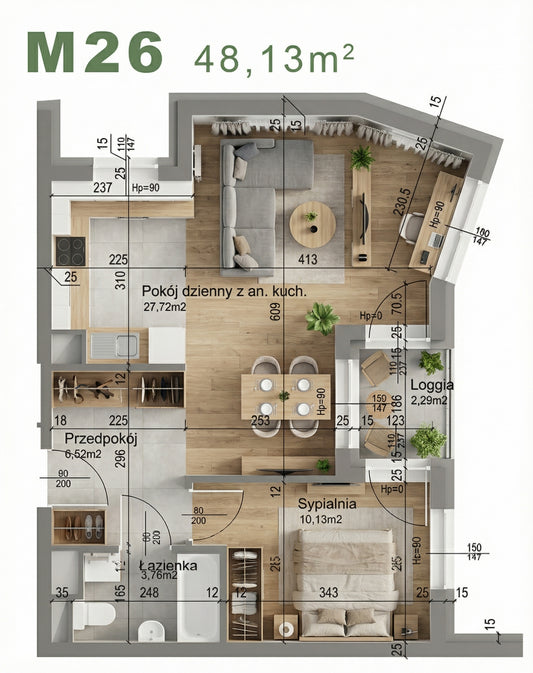 Mieszkanie - M26 - 63,82 m² - 2 pokoje