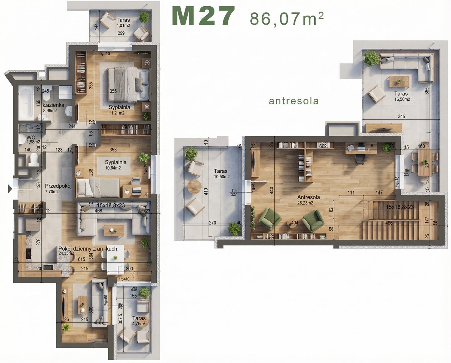 Mieszkanie - M27 - 86,07 m² - 4 pokoje - antresola
