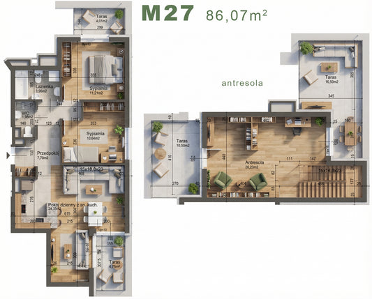 Mieszkanie - M27 - 86,07 m² - 4 pokoje - antresola