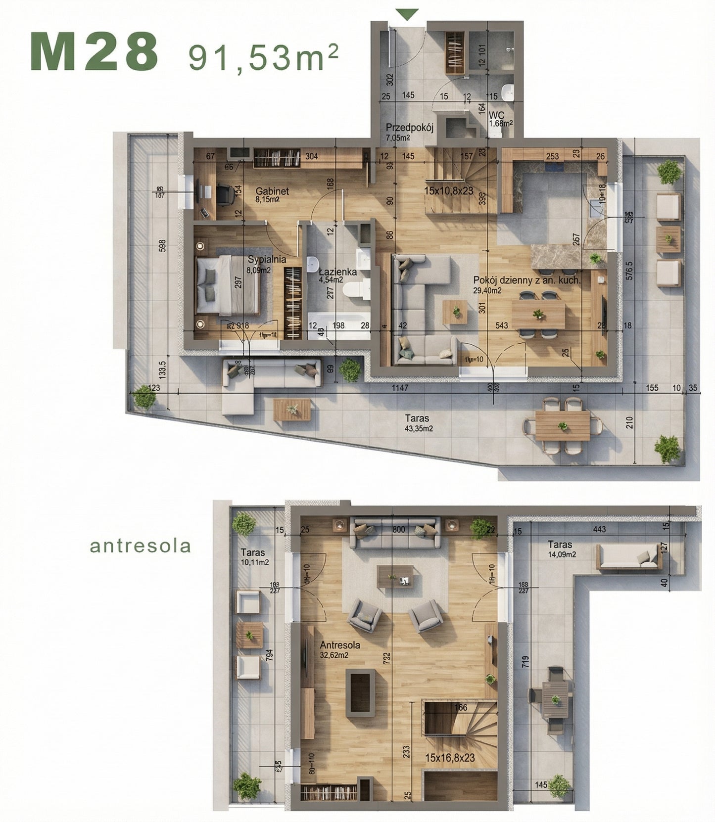 Mieszkanie - M28 - 91,53 m² - 4 pokoje - antresola