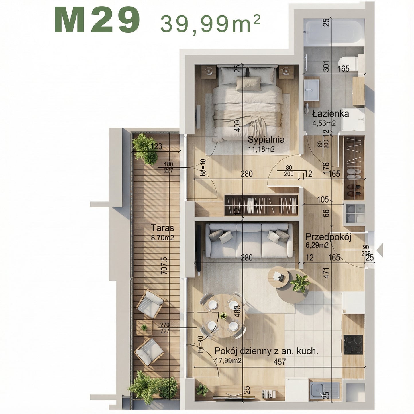 Mieszkanie - M29 - 39,99 m² - 2 pokoje