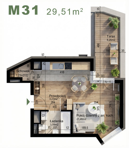 Mieszkanie - M31 -  29,51 m² - 1 pokój